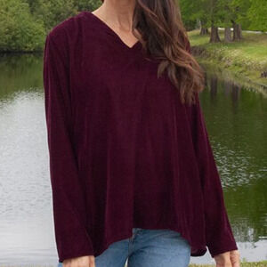 Karyn Seo Della V-Neck Long Sleeve Velvet Box Top Beet Red Handmade